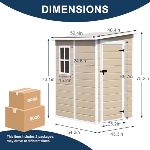 6x3 FT Waterproof Resin Outdoor Storage Shed with Floor and Double Lockable Doors R962