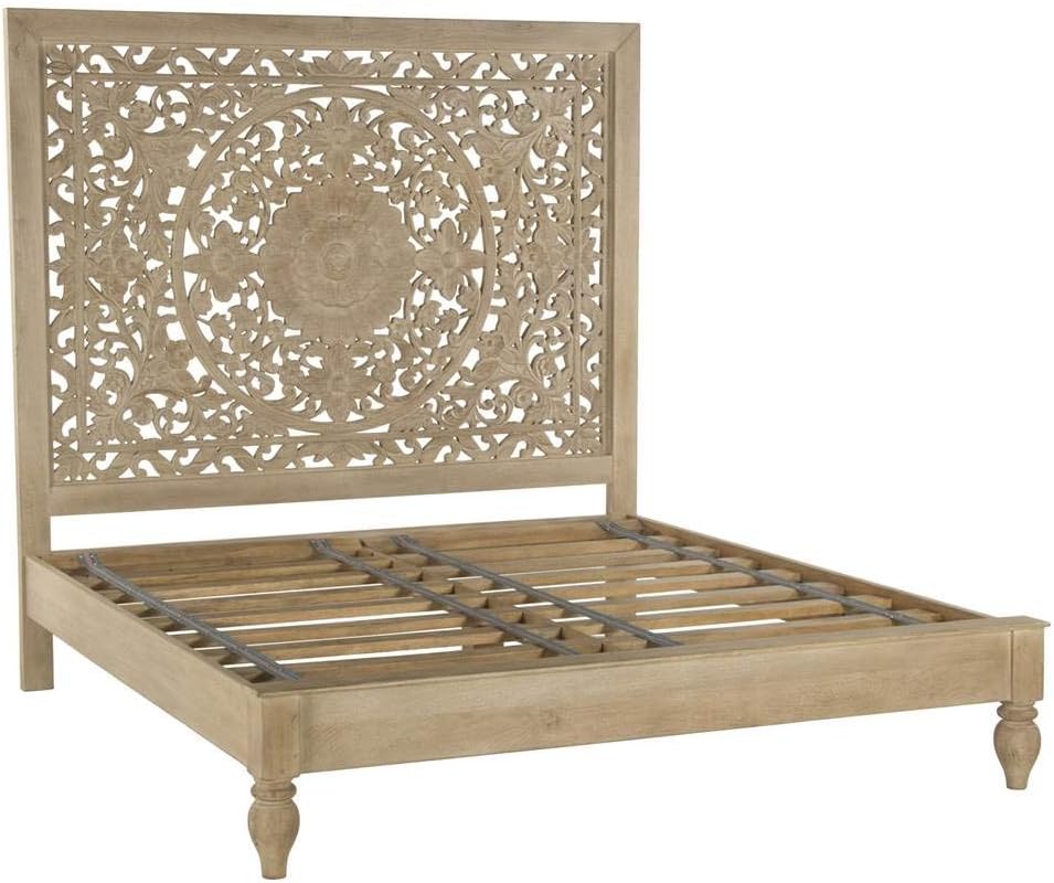 Mango Wood Queen Bed in Brown/Whitewash W444162