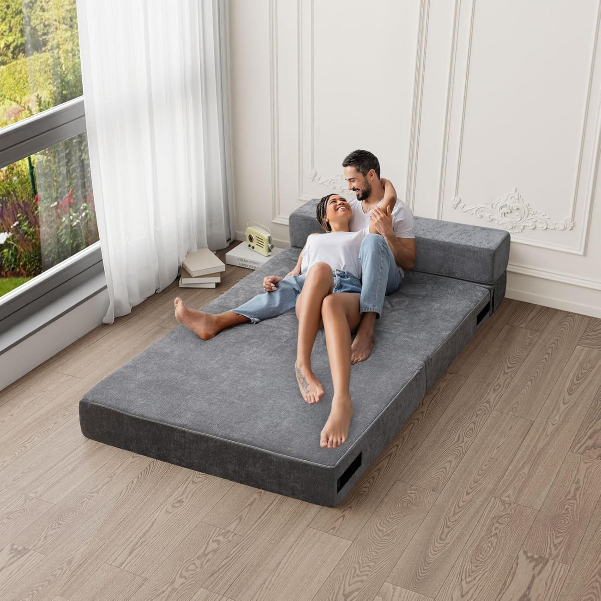 Gray Folding Sofa Bed with Pillow X438