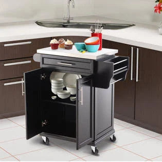 Black Rolling Kitchen Island Storage Cabinet Z882543