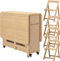 Folding Dining Table with 4 Chairs and Storage Drawers Wood Drop Leaf Dining Table Set N46649