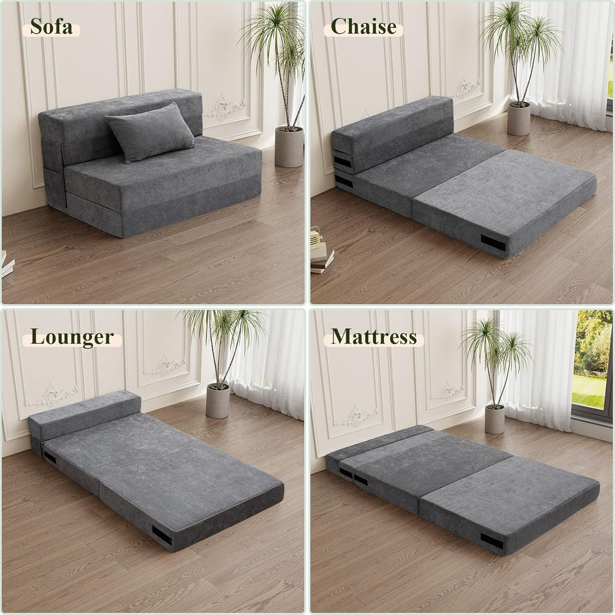 Gray Folding Sofa Bed with Pillow X438