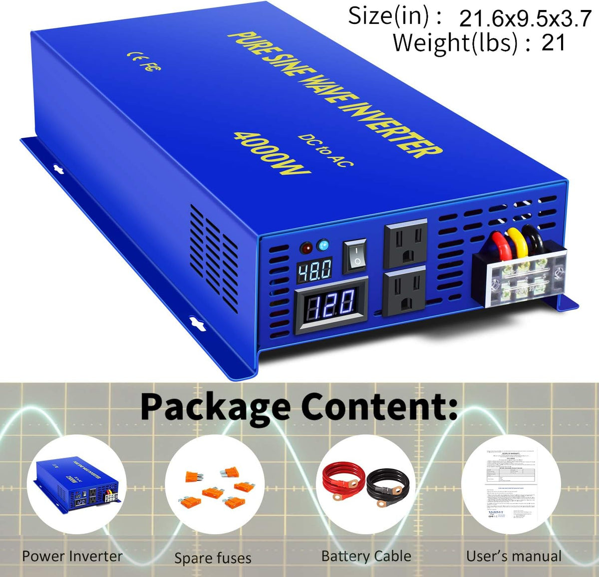 Pure Sine Wave 4000 watt Power Inverter 48V to 110v 120V C478134