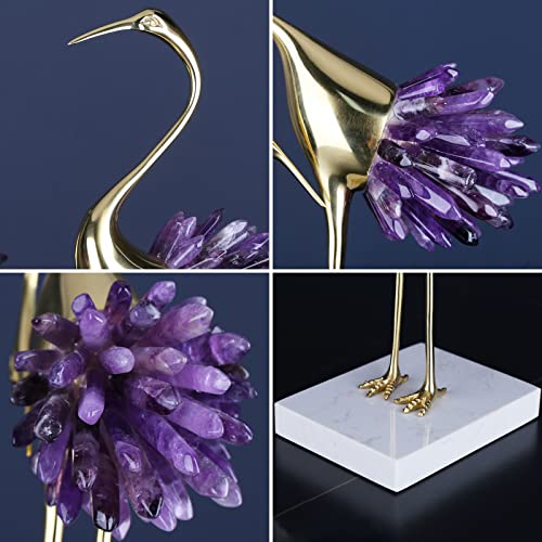 Gold Crane Bird Statues with Crystal Tail Accents X434