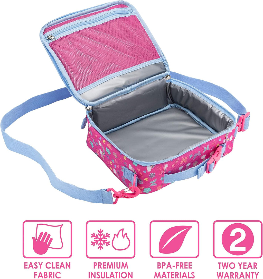 Insulated Lunch Bag Set With Kids Bento-Style Lunch Box (Rainbows and Butterflies) B985742