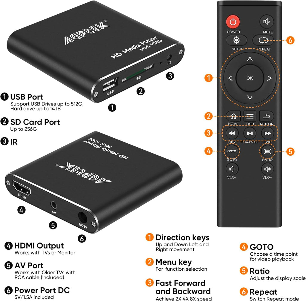 Black Mini 1080p Full-HD HDMI Digital Media Player H807