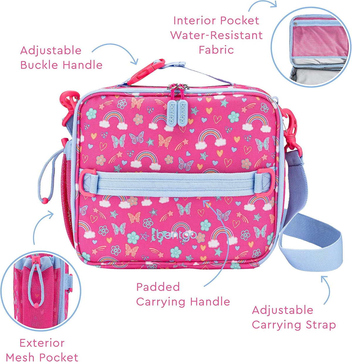 Insulated Lunch Bag Set With Kids Bento-Style Lunch Box (Rainbows and Butterflies) B985742