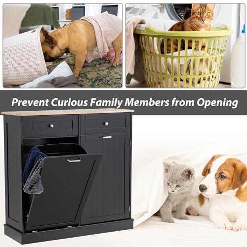 Black Tilt Out Trash Cabinet with Adjustable Shelf and Hideaway Drawers S5953