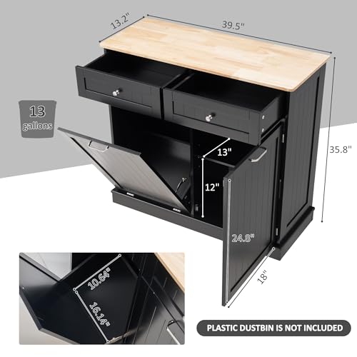 Black Tilt Out Trash Cabinet with Adjustable Shelf and Hideaway Drawers S5953