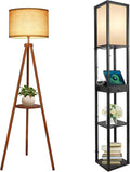 Wood Tripod Floor Lamp with Beige Linen Texture Shade R198751