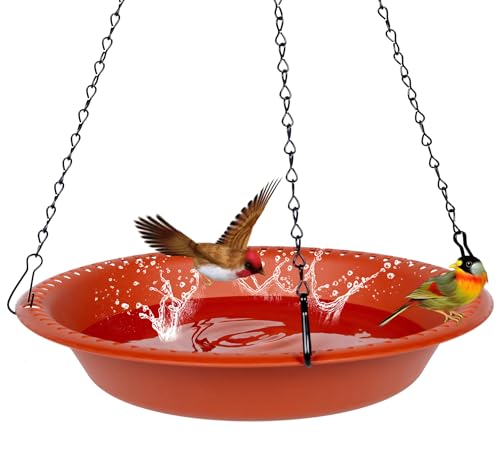 16 inch Green Hanging Bird Bath Bowl with Black Chains F612