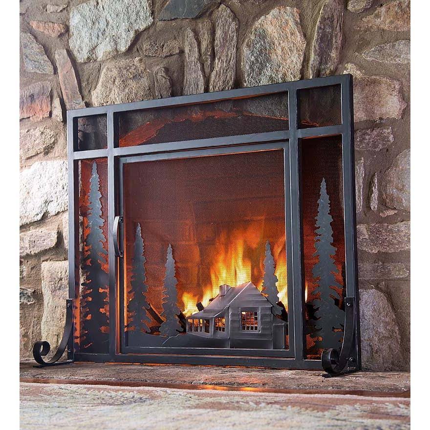 Mountain Cabin Fireplace Fire Screen with Door M1846