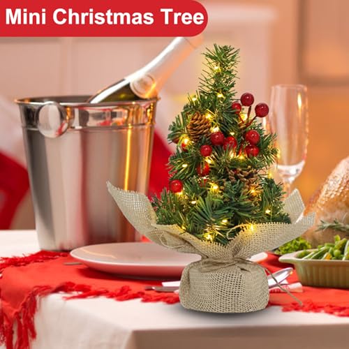 12 Inch Mini Tabletop Artificial Christmas Tree with Timer Lights Pinecones Red Berries R674