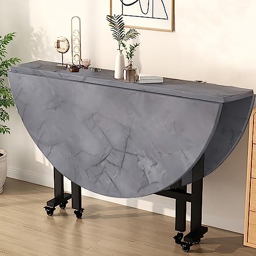 Folding Dining Table with 6 Wheels, Drawer and 2-Layer Storage Shelf, 130cm J5420