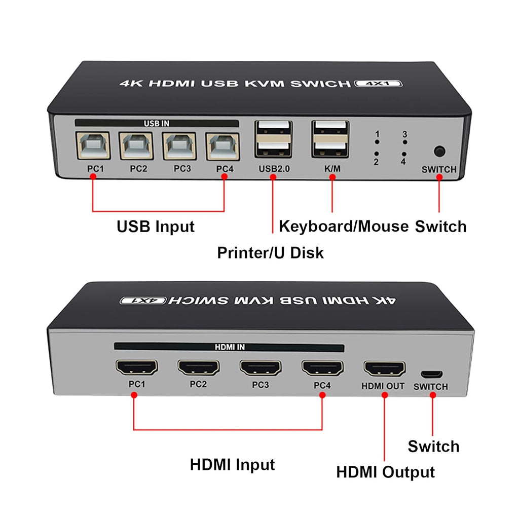 4K@30Hz 4 Port HDMI KVM Switch with Switch Cable I993056