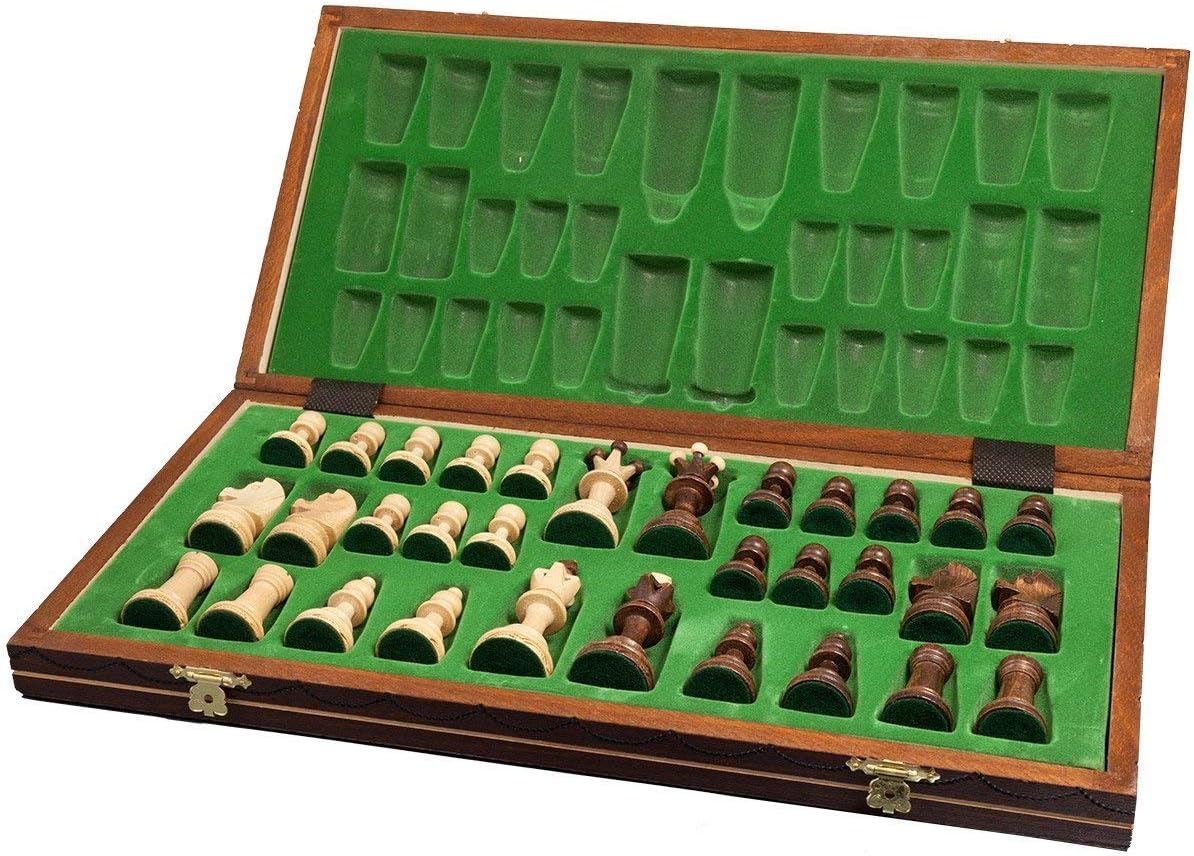 Handmade European Wooden Chess Set with 16 Inch Board and Hand Carved Chess Pieces Pack of 2 E23999