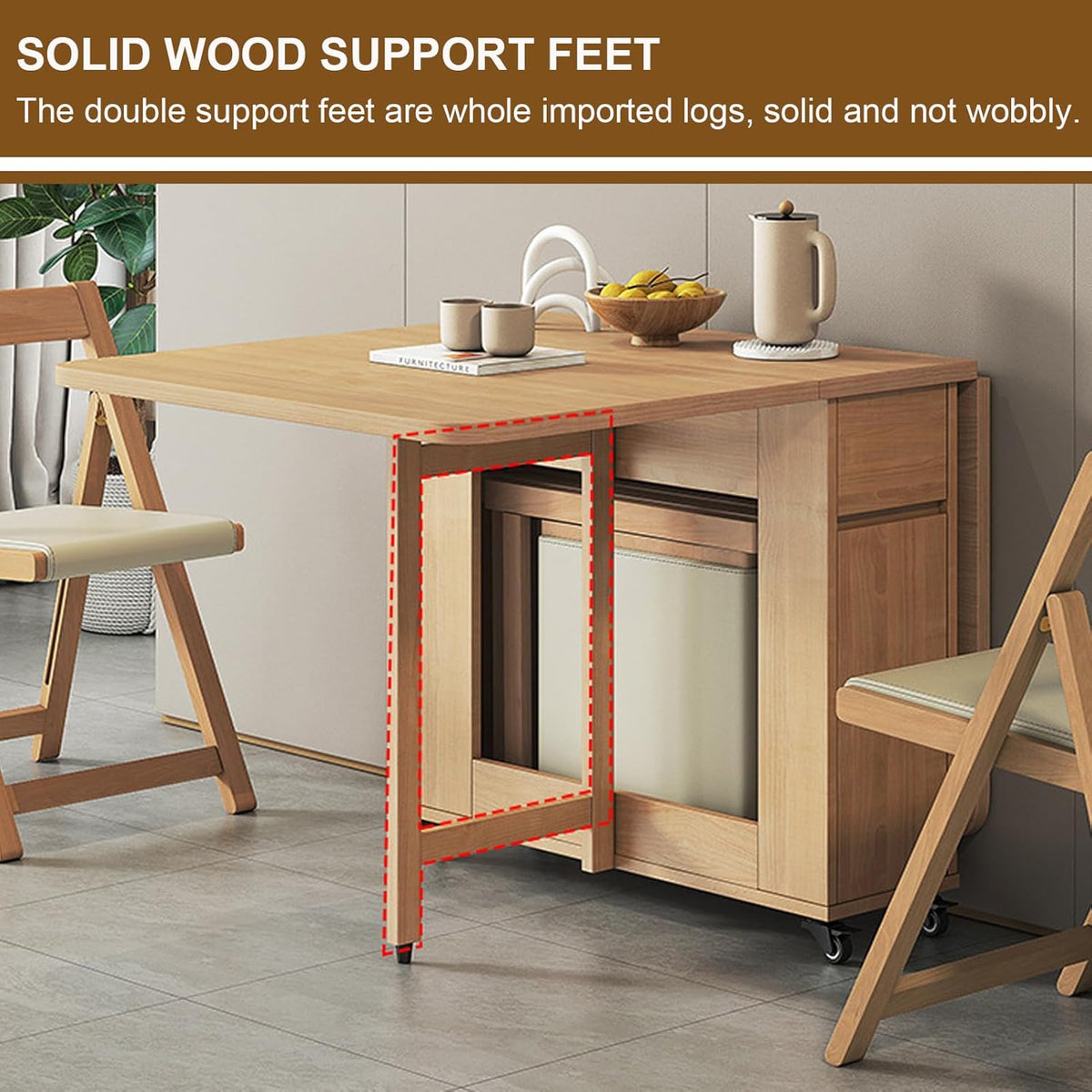 Folding Dining Table with 4 Chairs and Storage Drawers Wood Drop Leaf Dining Table Set N46649