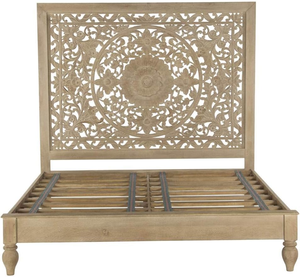 Mango Wood Queen Bed in Brown/Whitewash W444162