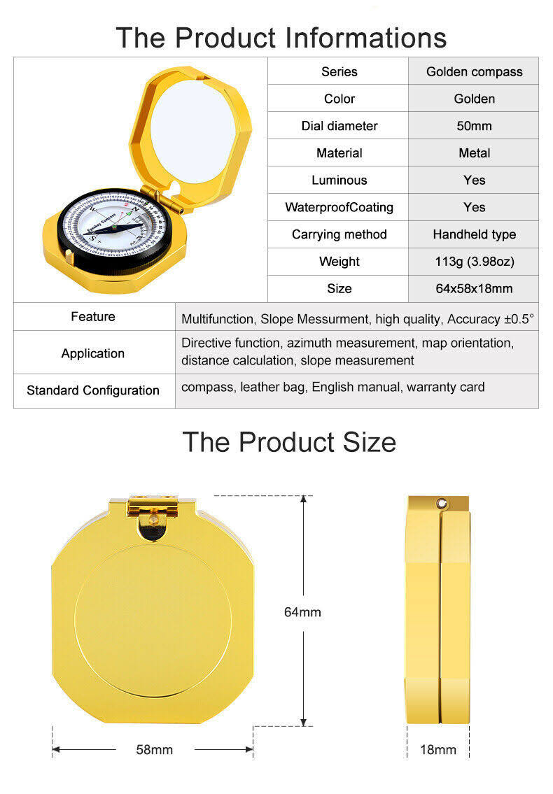Golden Metal Pocket Compass H848643