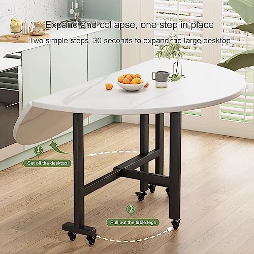 Folding Dining Table with 6 Wheels, Drawer and 2-Layer Storage Shelf, 130cm J5420