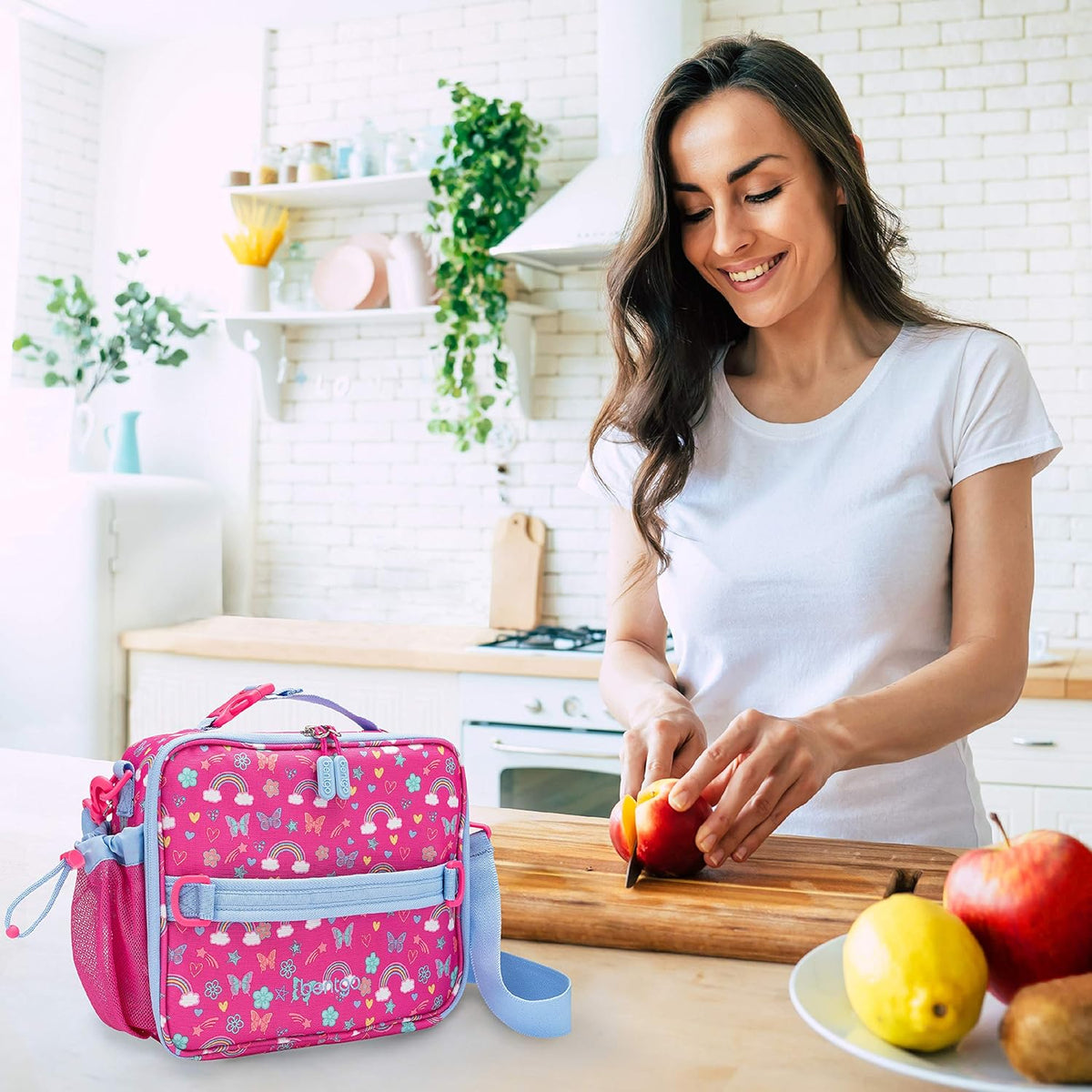 Insulated Lunch Bag Set With Kids Bento-Style Lunch Box (Rainbows and Butterflies) B985742