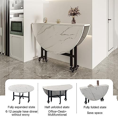 Folding Dining Table with 6 Wheels, Drawer and 2-Layer Storage Shelf, 130cm J5420