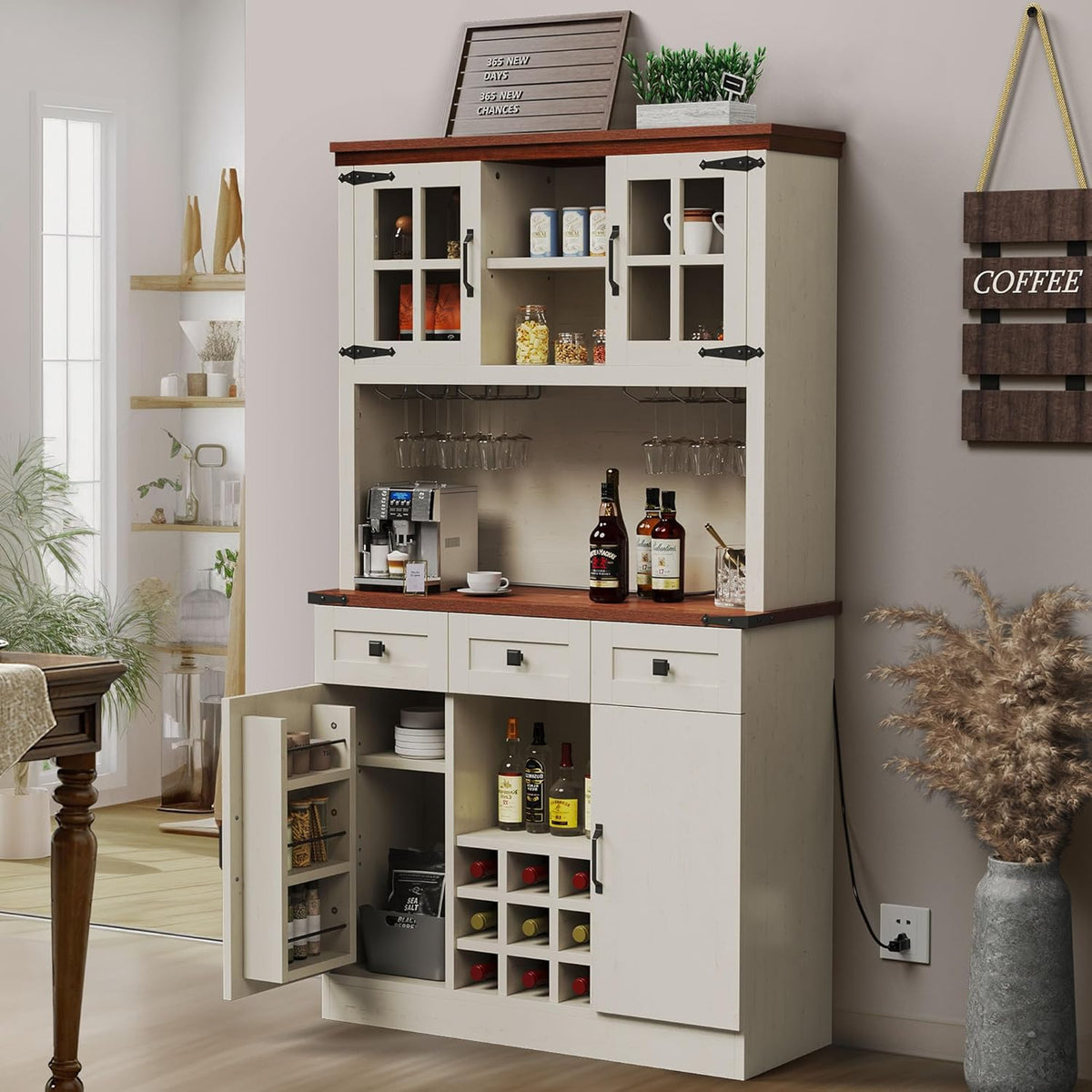 Antique White 72 Inch Kitchen Pantry Cabinet with 3 Drawers M788