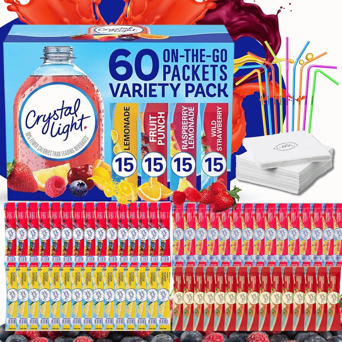 60 Flavored Drink Mix Packets Variety Pack S7063