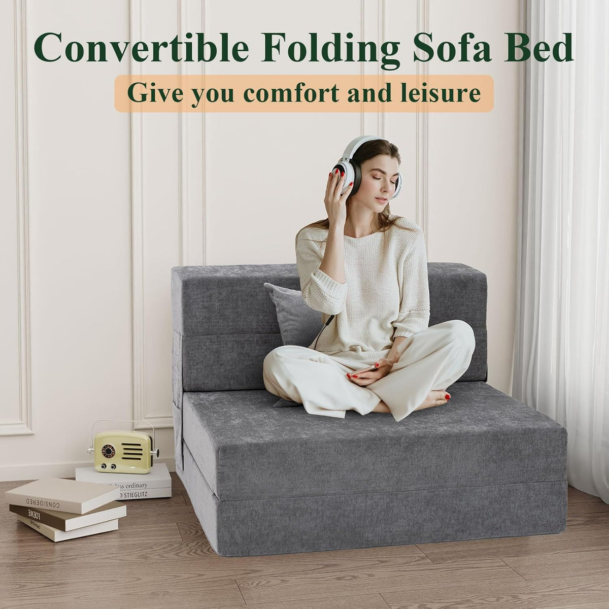 Gray Folding Sofa Bed with Pillow X438