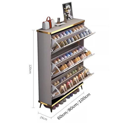 Slim 4 Layer Shoe Storage Cabinet with Flip Down Drawers W228