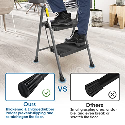 Grey Lightweight Folding Step Stool with Anti-Slip Pedal R5481