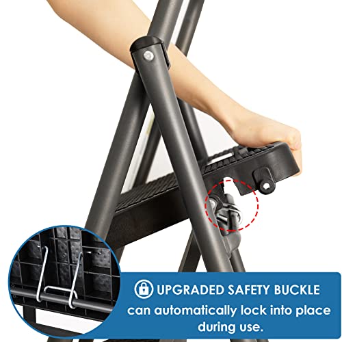 Grey Lightweight Folding Step Stool with Anti-Slip Pedal R5481