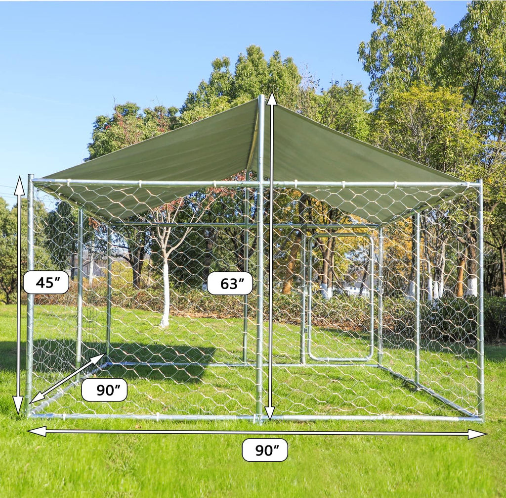 Silver 90"x90"x63" Outdoor Dog Kennel with Water-Resistant Cover M421