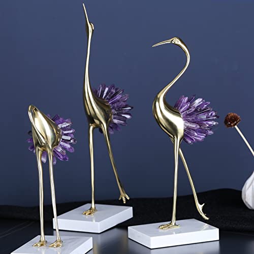 Gold Crane Bird Statues with Crystal Tail Accents X434