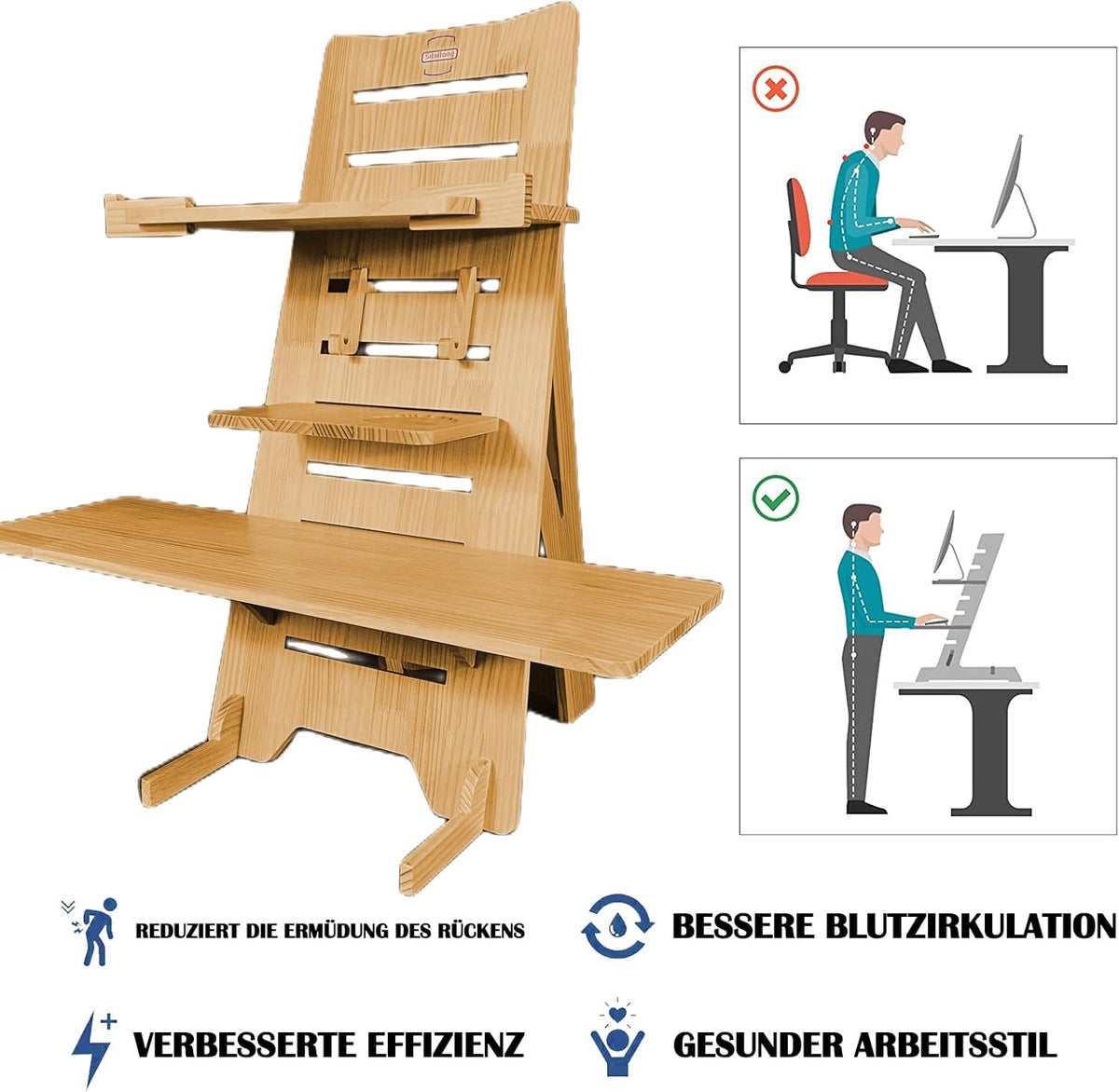 Adjustable Height Wooden Standing Desk Converter U273
