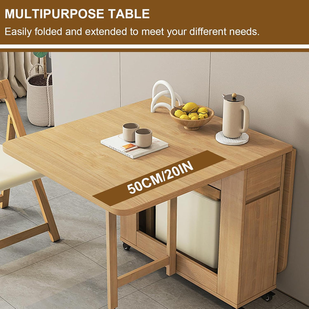 Folding Dining Table with 4 Chairs and Storage Drawers Wood Drop Leaf Dining Table Set N46649