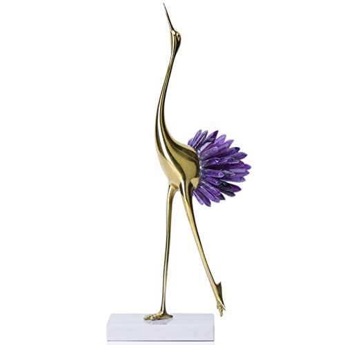 Gold Crane Bird Statues with Crystal Tail Accents X434