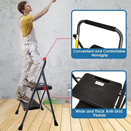 Grey Lightweight Folding Step Stool with Anti-Slip Pedal R5481