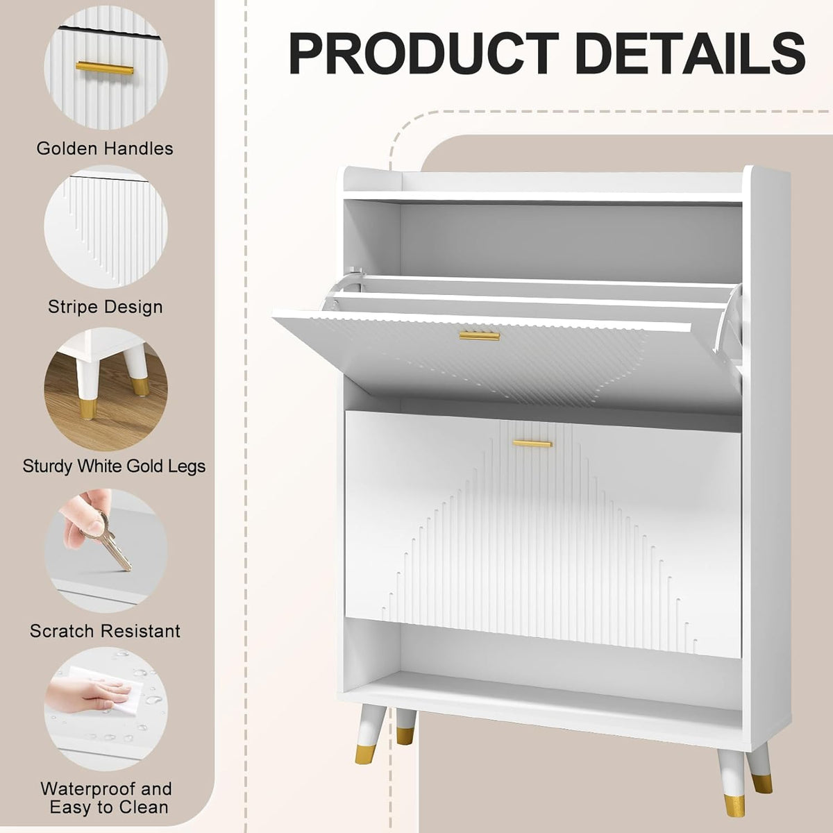 White Slim Shoe Storage Cabinet with Drawer A35397