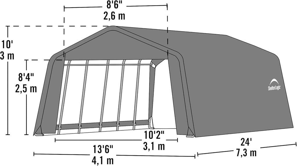 Grey 12'x24'x10' Peak Style Shelter V305