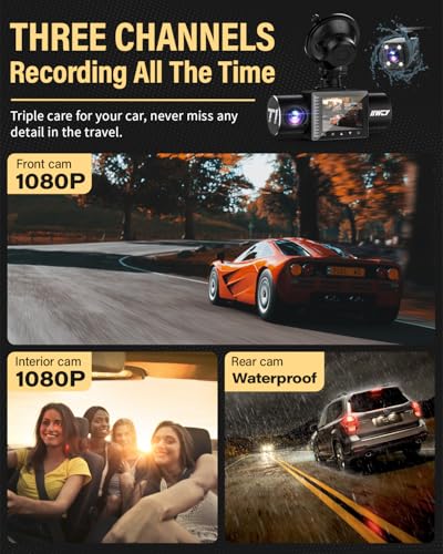 Dash Cam 1080P Three Channels with IR Night Vision Car Camera SD Card Included Dashboard Camera B224105