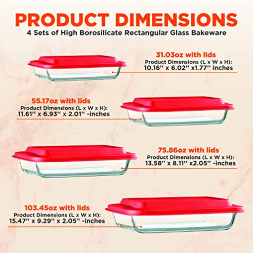 4-Piece Glass Baking Dish with Lids Set F7608