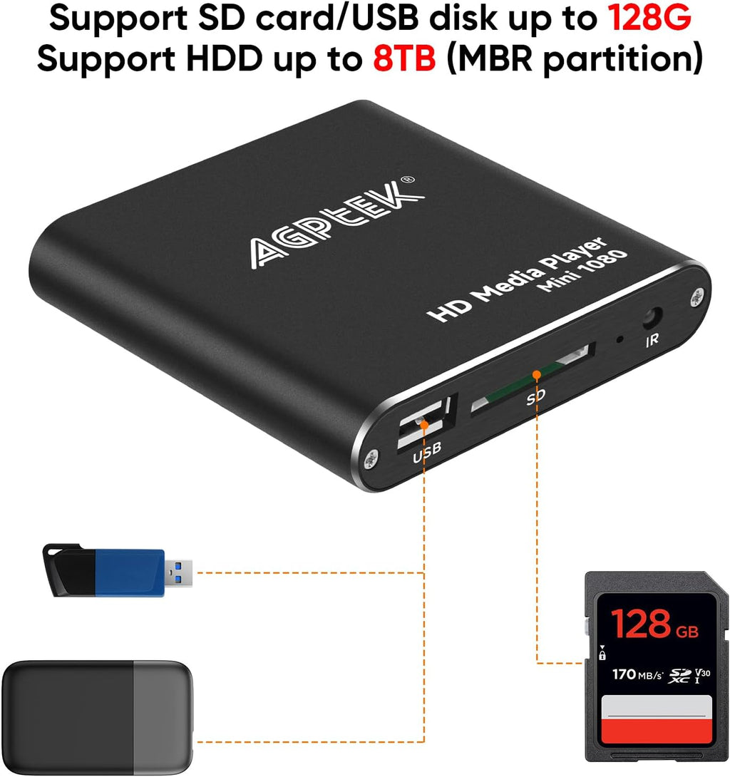 Black Mini 1080p Full-HD HDMI Digital Media Player H807