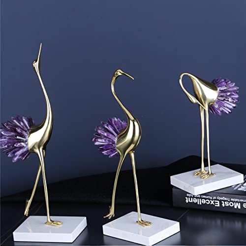 Gold Crane Bird Statues with Crystal Tail Accents X434