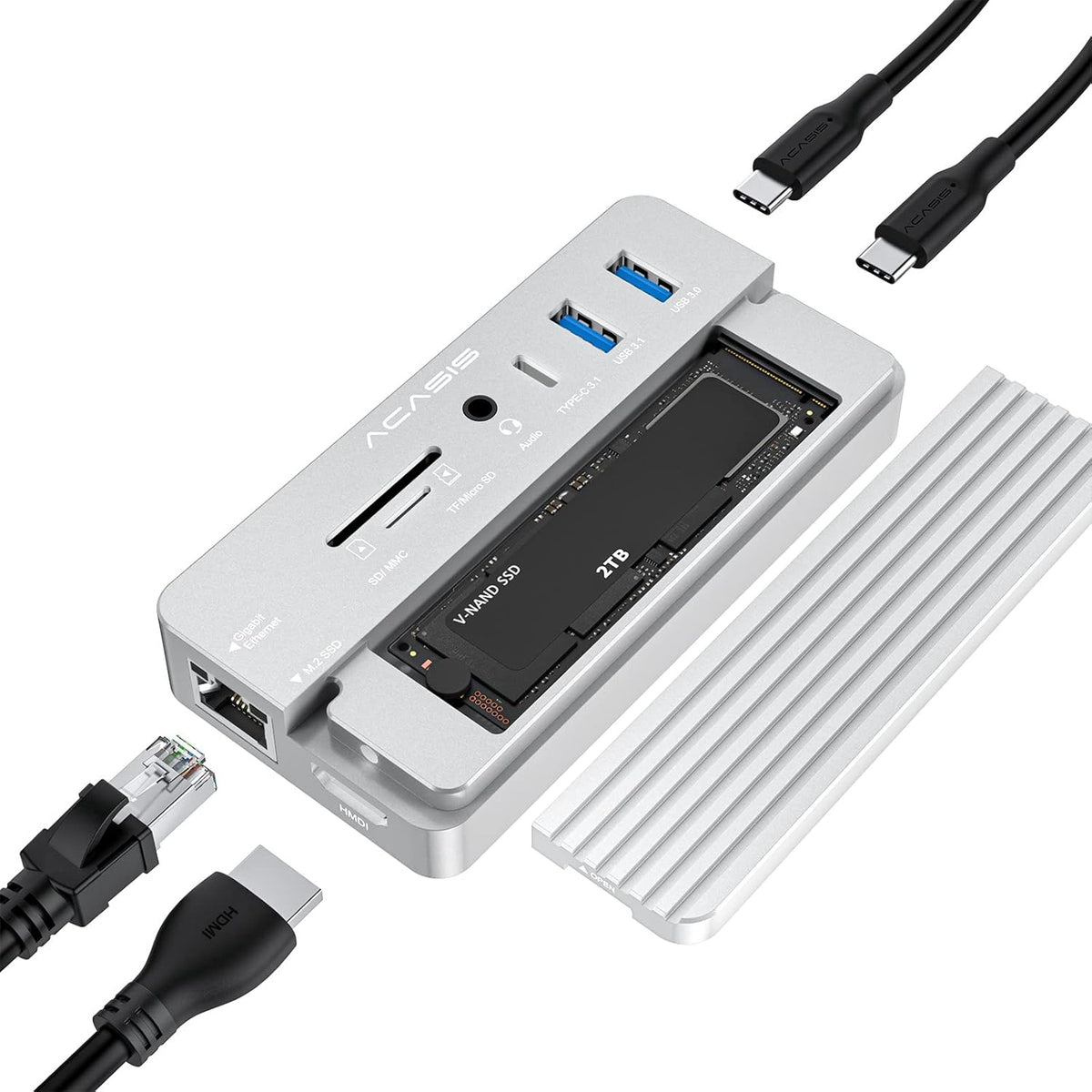 10-in-1 USB-C Docking Station with M.2 NVME and SATA SSD Enclosure HDMI 100W PD Black I542