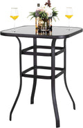 32 Inch Square Steel Frame Bar Height Bistro Table with Tempered Glass Table Top Black F361
