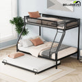 Twin over Full Size Metal Bunk Bed with Trundle and Textilene Guardrail H729433