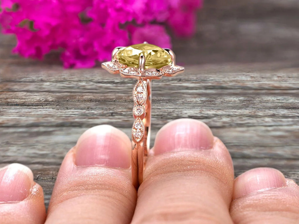 7mm Cushion Cut Champagne Diamond Moissanite Engagement Ring 2.05 Carat 10k Rose Gold K9376