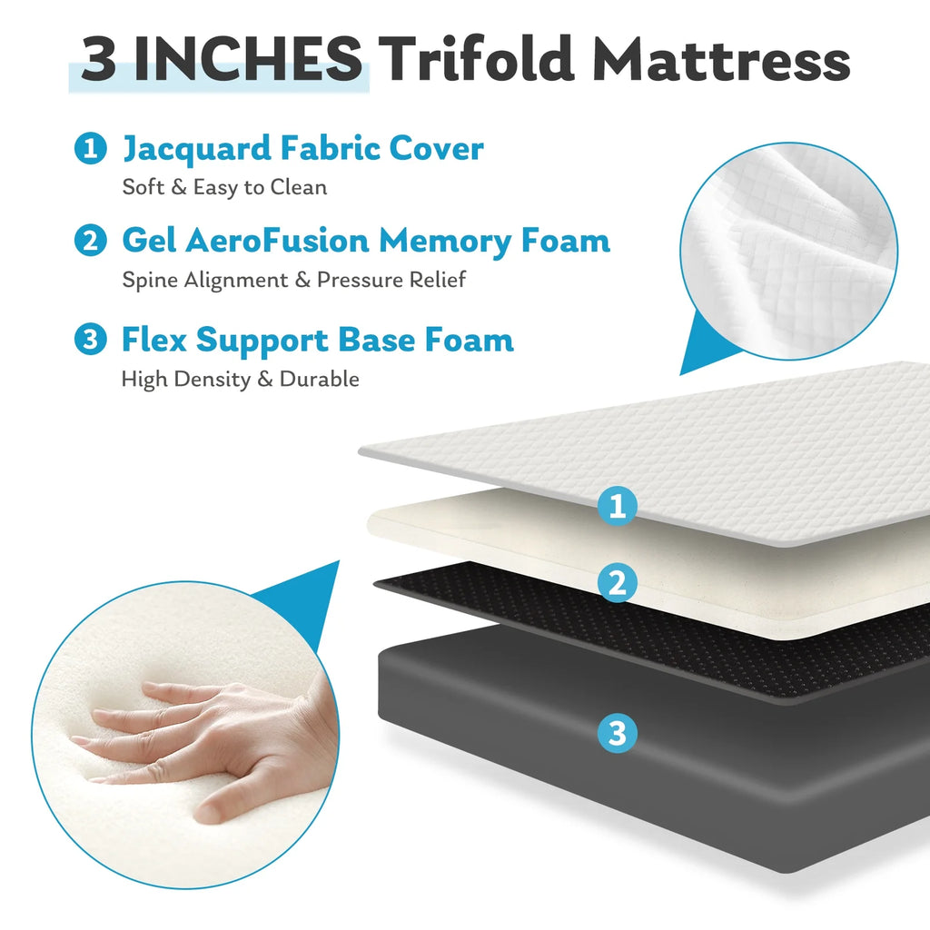 Queen Size 4 inch Tri-fold Memory Foam Mattress S29316