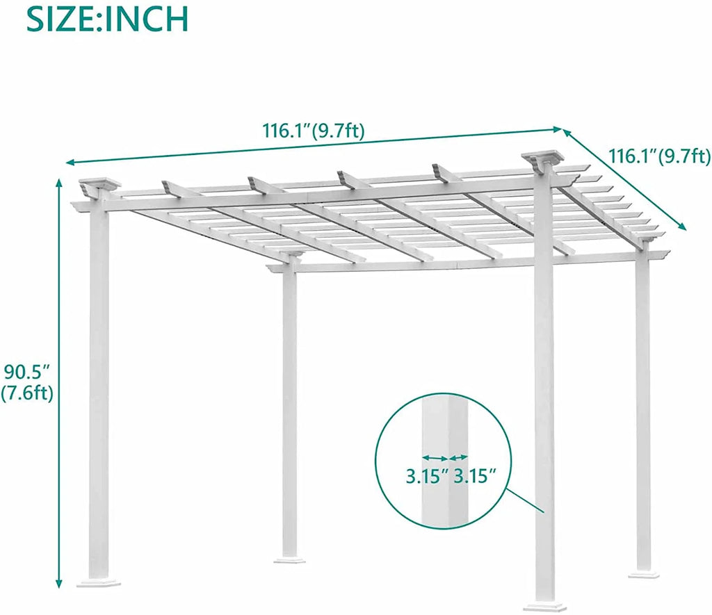 White Iron Square Patio Gazebo Pergola I961014